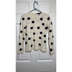 Saks Fifth Avenue Cashmere Sweater Womens Small Cream Black Polka Dot Crew Neck